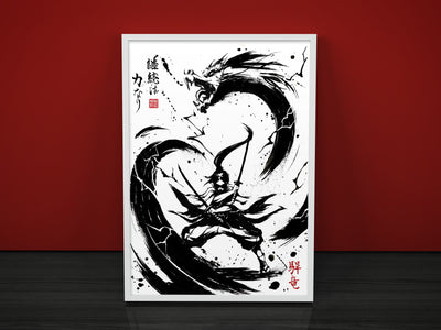 dragon warrior ink japanese black and white traditional artist sumie
